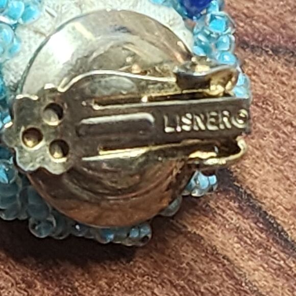 Lisner 1960's Turquoise-Blue Beaded Clip Earrings - Picture 12 of 12
